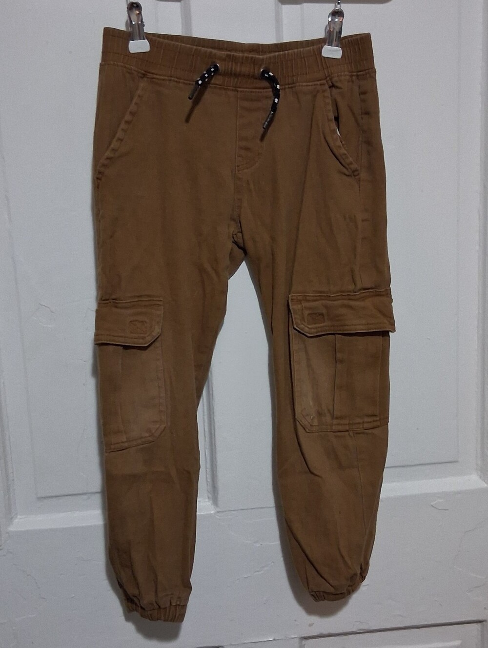 Kids Brown Khaki Cargo Jogger Pants with Elastic Waist Size 8